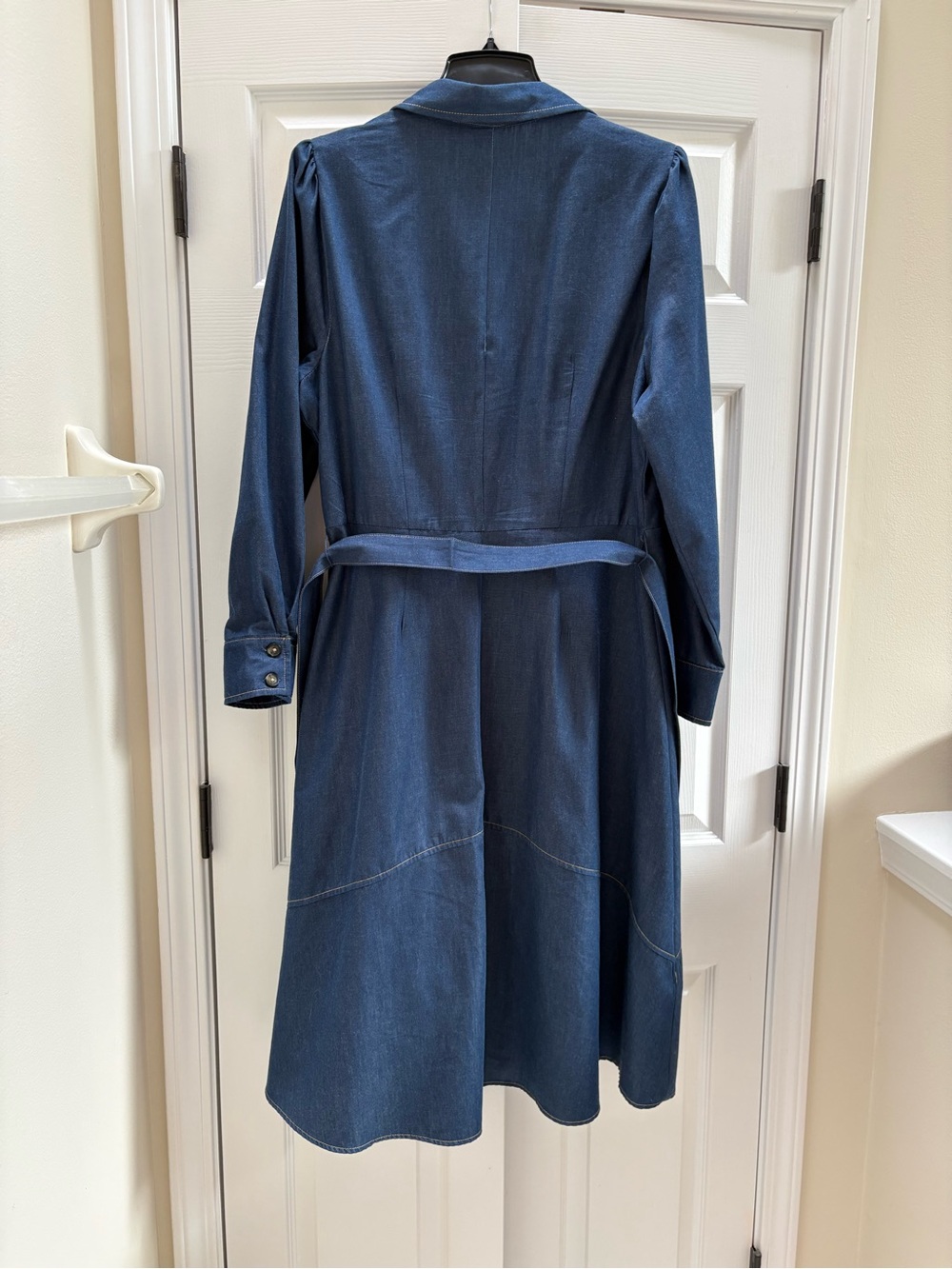 London Times Blue Denim Midi Shirt Dress with Waist Tie - Picture 4 of 9